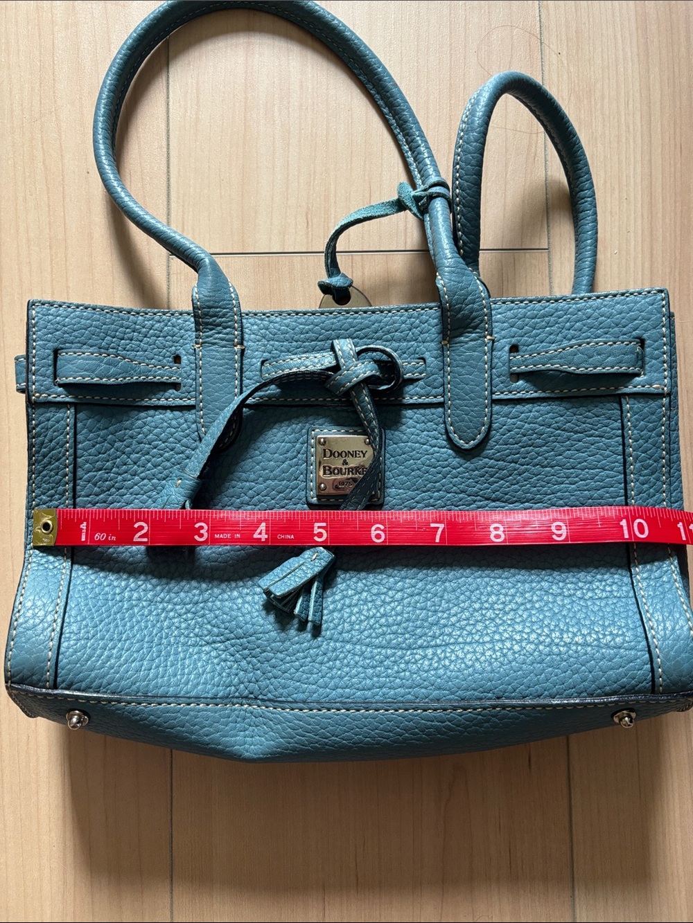 Dooney & Bourke Blue Pebbled Leather Mini Tassel Handbag Purse - Picture 10 of 11